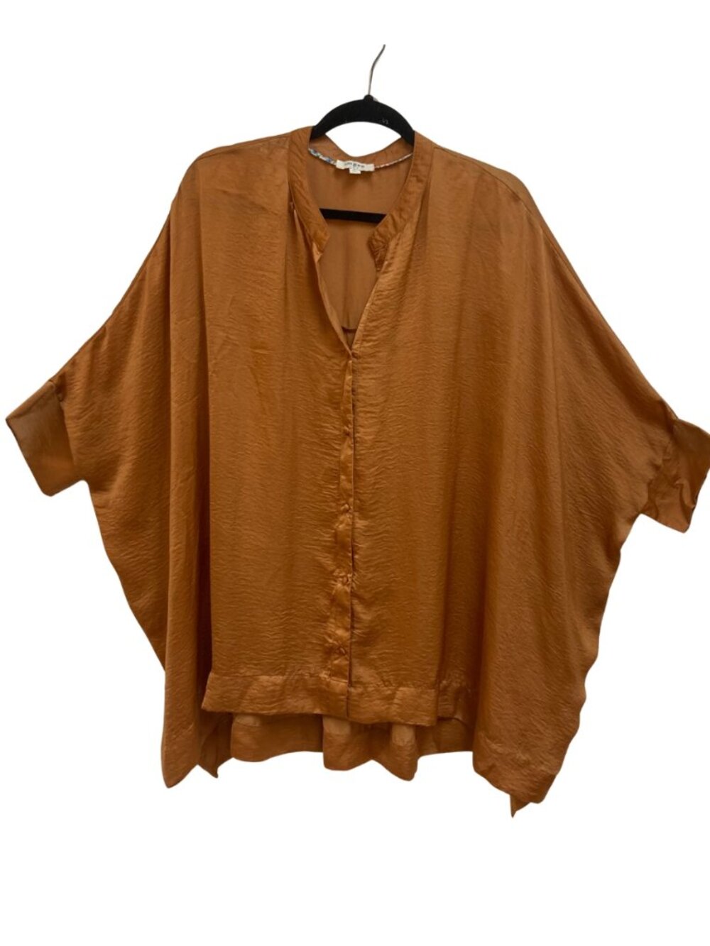 Umgee Orange Oversized Button Front Blouse Batwing Sleeve w/Cuff Size Large